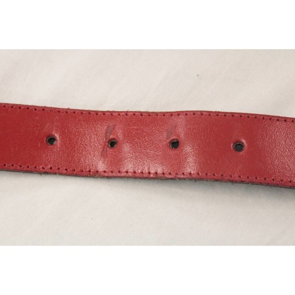 Vintage 1990s Red Leather Belt Gold Studs Buckle Large 29" to 23" waist - Picture 6 of 10